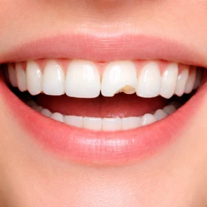 Chipped front tooth before treatment by a cosmetic dentist in Edison.