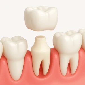 Dentist in Edison placing a dental crown over a prepared tooth to restore a damaged smile.